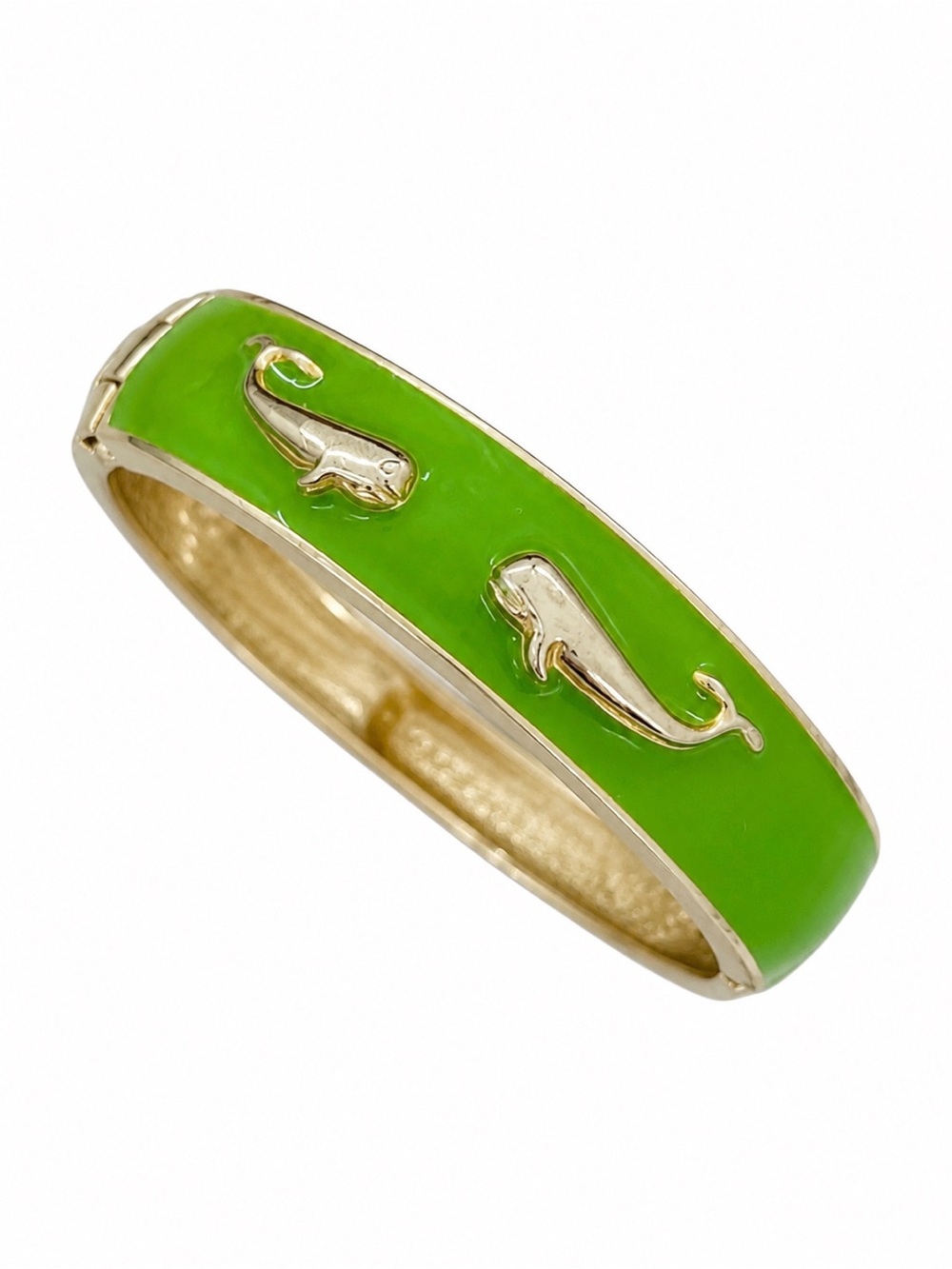 Green Enamel Whale Bangle Bracelet